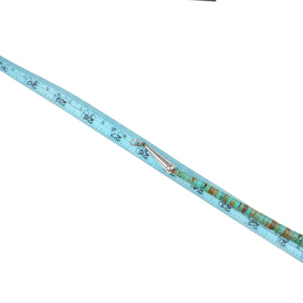 Vintage Zuni/Santo Domingo sterling silver carved turquoise leaf Heishi necklace