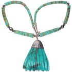 Vintage Zuni/Santo Domingo sterling silver carved turquoise leaf Heishi necklace