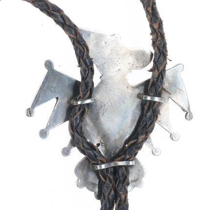 40's-50's Big Zuni thunderbird sterling silver, turquoise, coral bolo tie