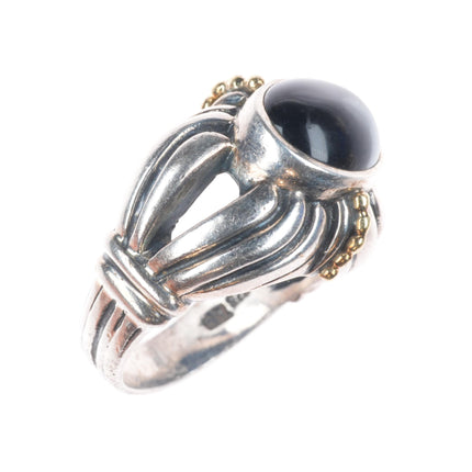 sz7.5 Lagos Caviar 18k gold/Sterling silver black onyx retro ring