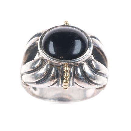 sz7.5 Lagos Caviar 18k gold/Sterling silver black onyx retro ring