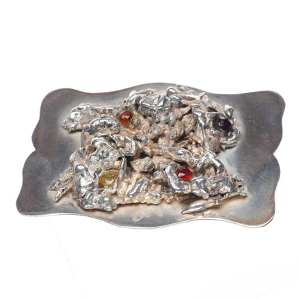 Vintage Stiles Southwestern Brutalist  sterling silver gemset belt buckle