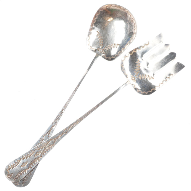30's-40's Vintage Navajo sterling silver Salad spoon and fork serving set