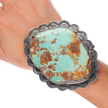 6.5" vintage Navajo sterling silver Ceremonial Kingman turquoise cuff bracelet