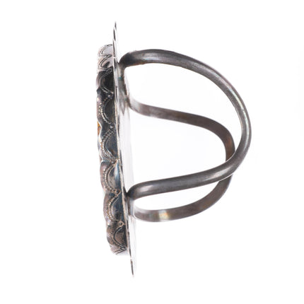 6.5" vintage Navajo sterling silver Ceremonial Kingman turquoise cuff bracelet