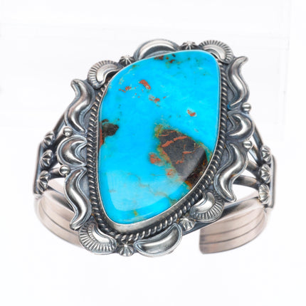 6.4" Raymond Delgarito Navajo sterling silver cuff bracelet w/large turquoise