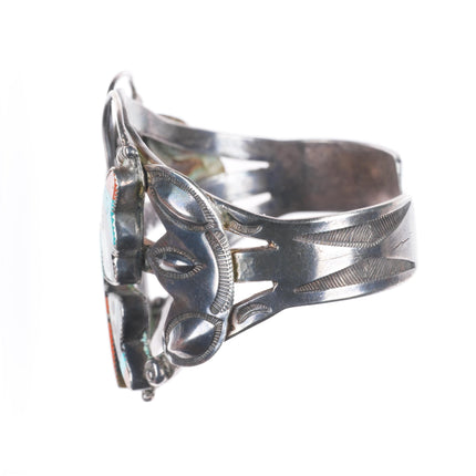 6.4" 1940's Vintage Zuni intarsia inlay sterling silver butterfly cuff bracelet