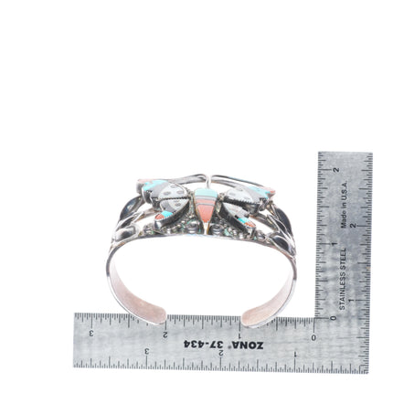 6.4" 1940's Vintage Zuni intarsia inlay sterling silver butterfly cuff bracelet