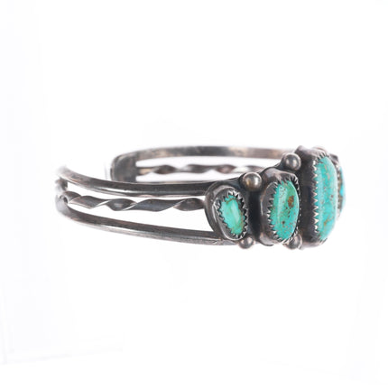 6" c1950 Vintage Navajo sterling silver 5 stone turquoise row cuff bracelet