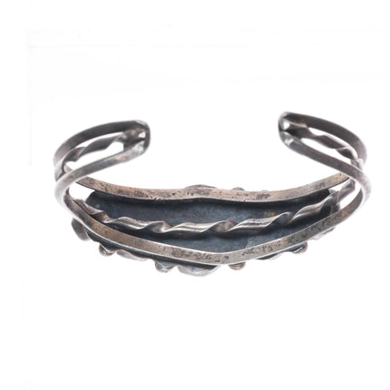 6" c1950 Vintage Navajo sterling silver 5 stone turquoise row cuff bracelet