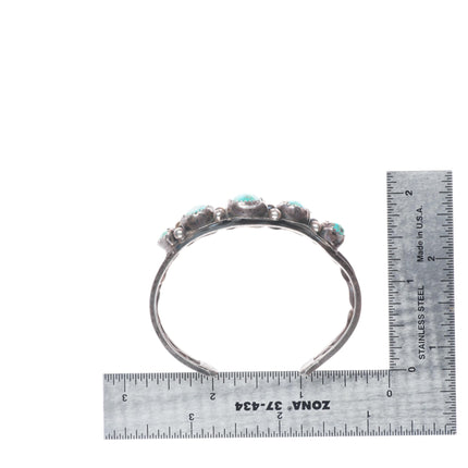 6" c1950 Vintage Navajo sterling silver 5 stone turquoise row cuff bracelet