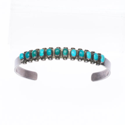 6.5" c1940's Zuni sterling silver Natural green/blue turquoise row cuff bracelet