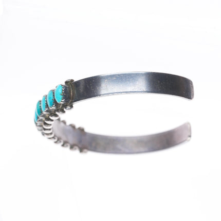 6.5" c1940's Zuni sterling silver Natural green/blue turquoise row cuff bracelet