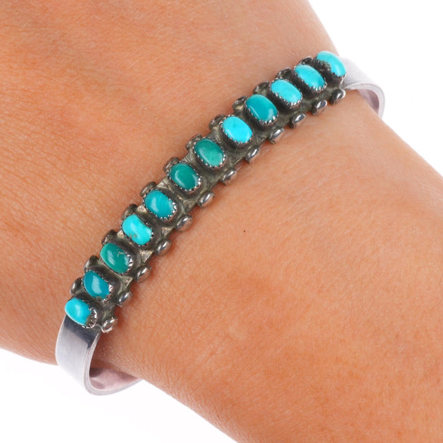 6.5" c1940's Zuni sterling silver Natural green/blue turquoise row cuff bracelet