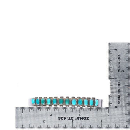 6.5" c1940's Zuni sterling silver Natural green/blue turquoise row cuff bracelet