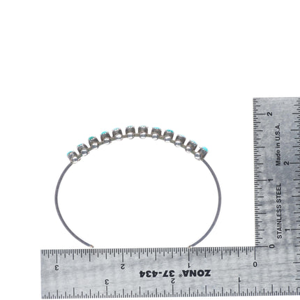 6.5" c1940's Zuni sterling silver Natural green/blue turquoise row cuff bracelet