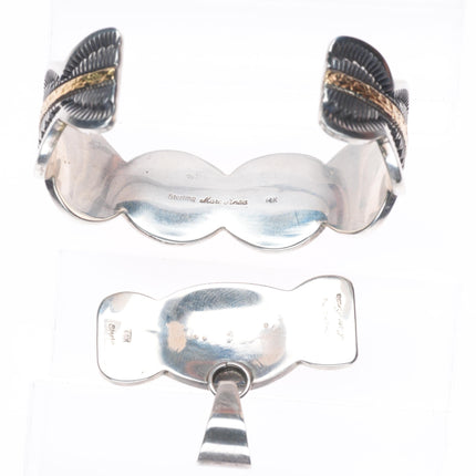 6.5" Marc Antia Apache 14k gold/sterling silver cuff bracelet/pendant