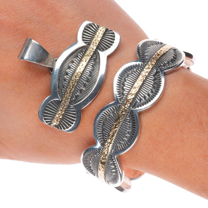 6.5" Marc Antia Apache 14k gold/sterling silver cuff bracelet/pendant