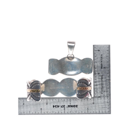 6.5" Marc Antia Apache 14k gold/sterling silver cuff bracelet/pendant