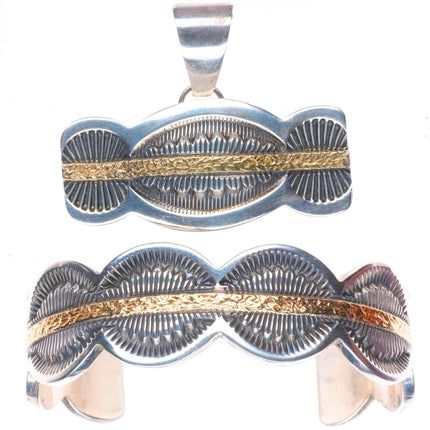 6.5" Marc Antia Apache 14k gold/sterling silver cuff bracelet/pendant