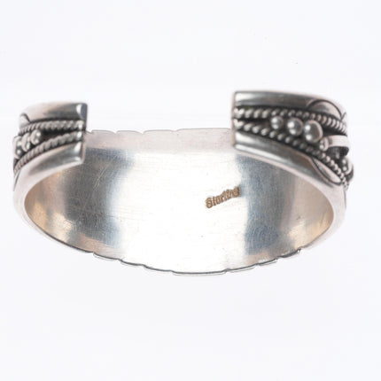 5" Vintage Navajo sterling silver Child's turquoise row cuff bracelet