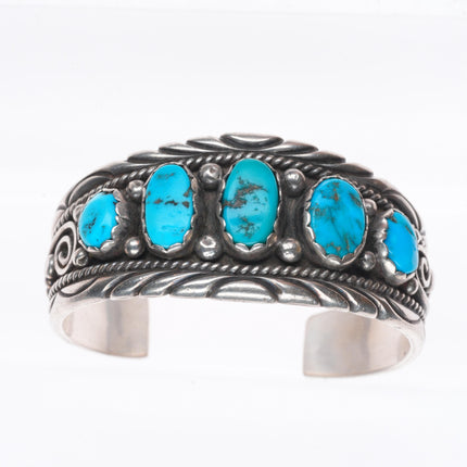 5" Vintage Navajo sterling silver Child's turquoise row cuff bracelet