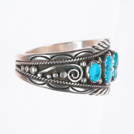 5" Vintage Navajo sterling silver Child's turquoise row cuff bracelet