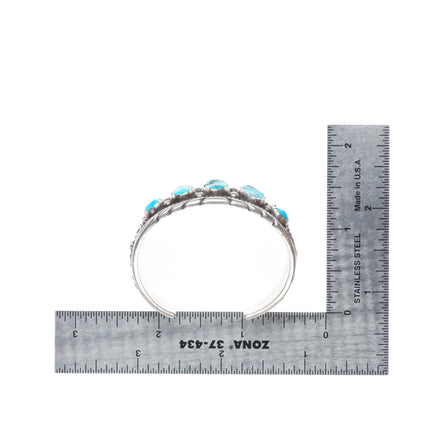 5" Vintage Navajo sterling silver Child's turquoise row cuff bracelet
