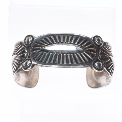 7" Vintage Navajo chiseled sterling silver repousse cuff bracelet