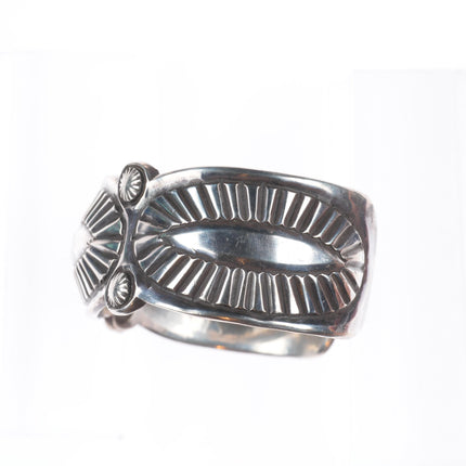 7" Vintage Navajo chiseled sterling silver repousse cuff bracelet