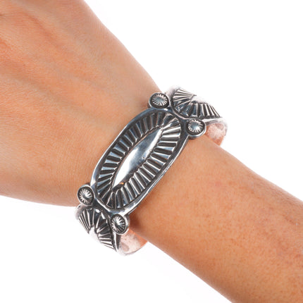 7" Vintage Navajo chiseled sterling silver repousse cuff bracelet