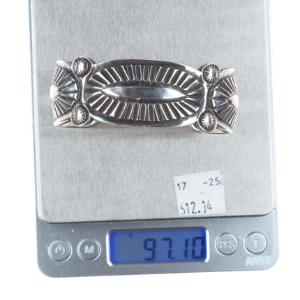 7" Vintage Navajo chiseled sterling silver repousse cuff bracelet