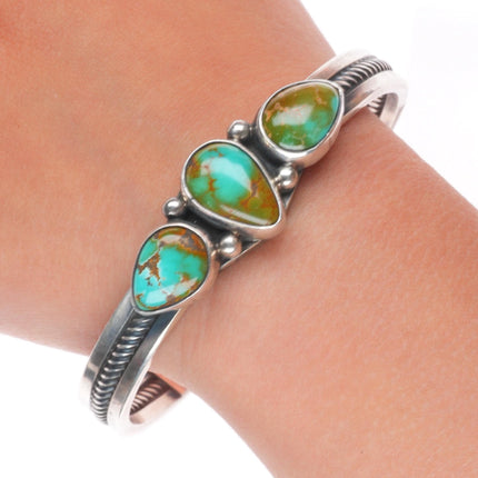 5.75" Vintage B Navajo sterling silver Royston turquoise cuff bracelet 3 stone