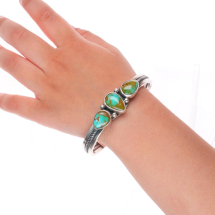 5.75" Vintage B Navajo sterling silver Royston turquoise cuff bracelet 3 stone