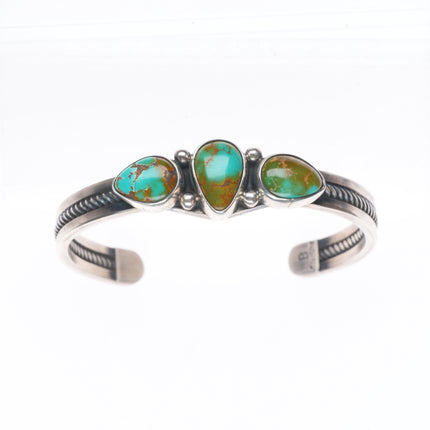 5.75" Vintage B Navajo sterling silver Royston turquoise cuff bracelet 3 stone