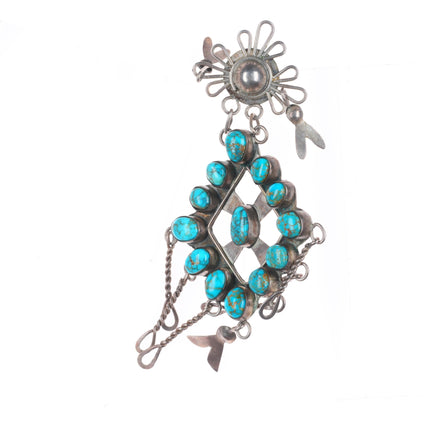 Vintage Puebloan Lone Mountain turquoise sterling silver chandelier earrings
