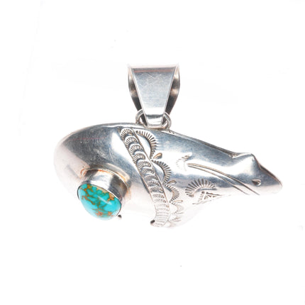 Delbert Vandever Navajo sterling silver bear pendant with nice turquoise