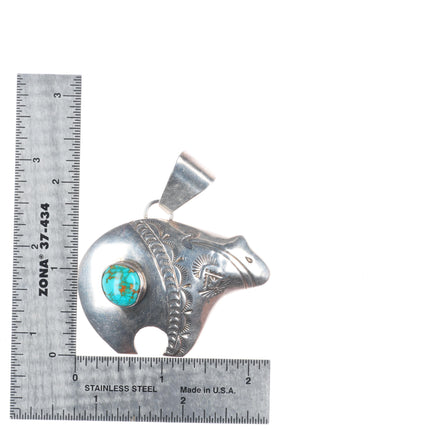 Delbert Vandever Navajo sterling silver bear pendant with nice turquoise