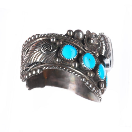 6.4" Jameson Lee Vintage Navajo sterling silver turquoise watch cuff bracelet