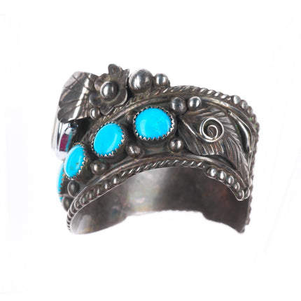 6.4" Jameson Lee Vintage Navajo sterling silver turquoise watch cuff bracelet
