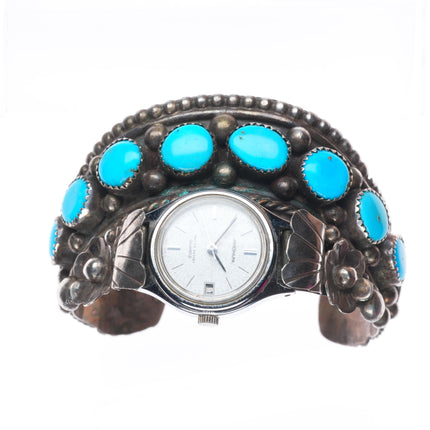6.4" Jameson Lee Vintage Navajo sterling silver turquoise watch cuff bracelet