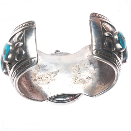 6.75" Heavy vintage Navajo Morenci turquoise sterling silver watch cuff bracelet