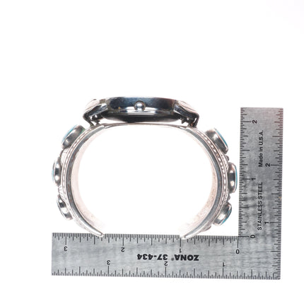 6.75" Heavy vintage Navajo Morenci turquoise sterling silver watch cuff bracelet