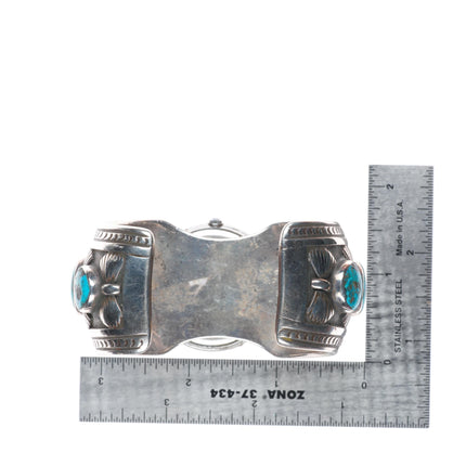 6.75" Heavy vintage Navajo Morenci turquoise sterling silver watch cuff bracelet