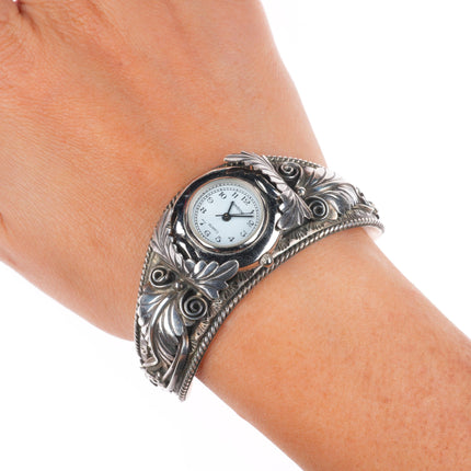 6.4" Vintage Navajo sterling silver curved watch cuff bracelet c1980's