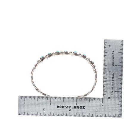 6.2" 1940's Vintage Navajo woven sterling silver turquoise row cuff bracelet