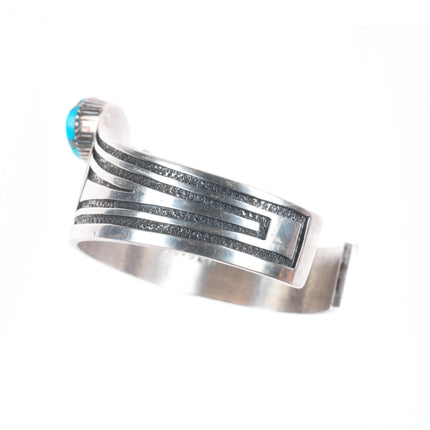 6.5" James Toadlena Navajo sterling silver turquoise modernist cuff bracelet