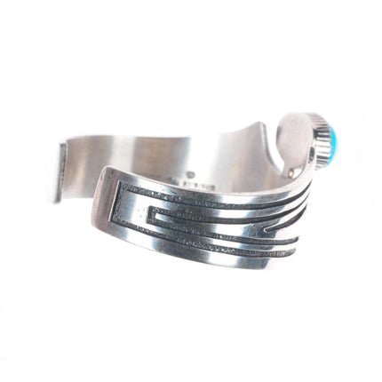 6.5" James Toadlena Navajo sterling silver turquoise modernist cuff bracelet