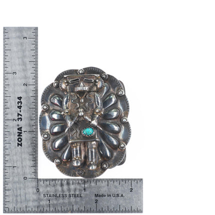 Vintage Wil Adams Navajo sterling silver Kachina belt buckle with turquoise