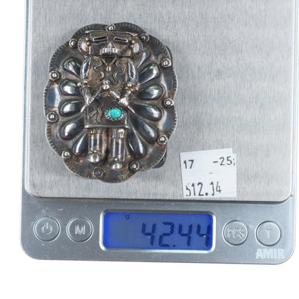Vintage Wil Adams Navajo sterling silver Kachina belt buckle with turquoise